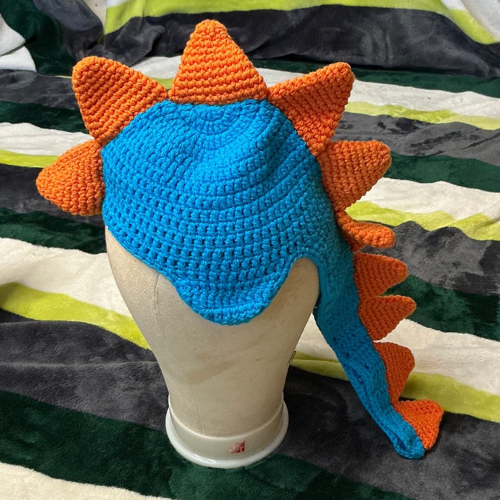 Handmade Kids Blue & Orange Dinosaur Spike Hat